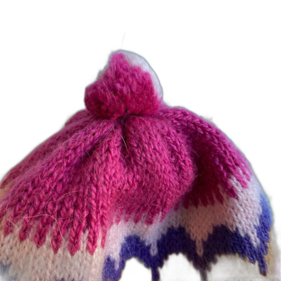 Hand-Knotted Chullo Winter Magenta Pink Reversible Alpaca Wool Blend W/ Earflaps - Picture 3 of 9
